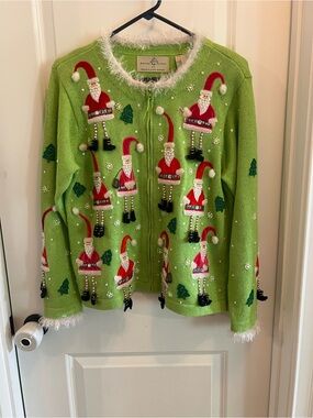 Design Options Philip & Jane Gordon Santas Sz L Christmas Holiday Sweater Cardi